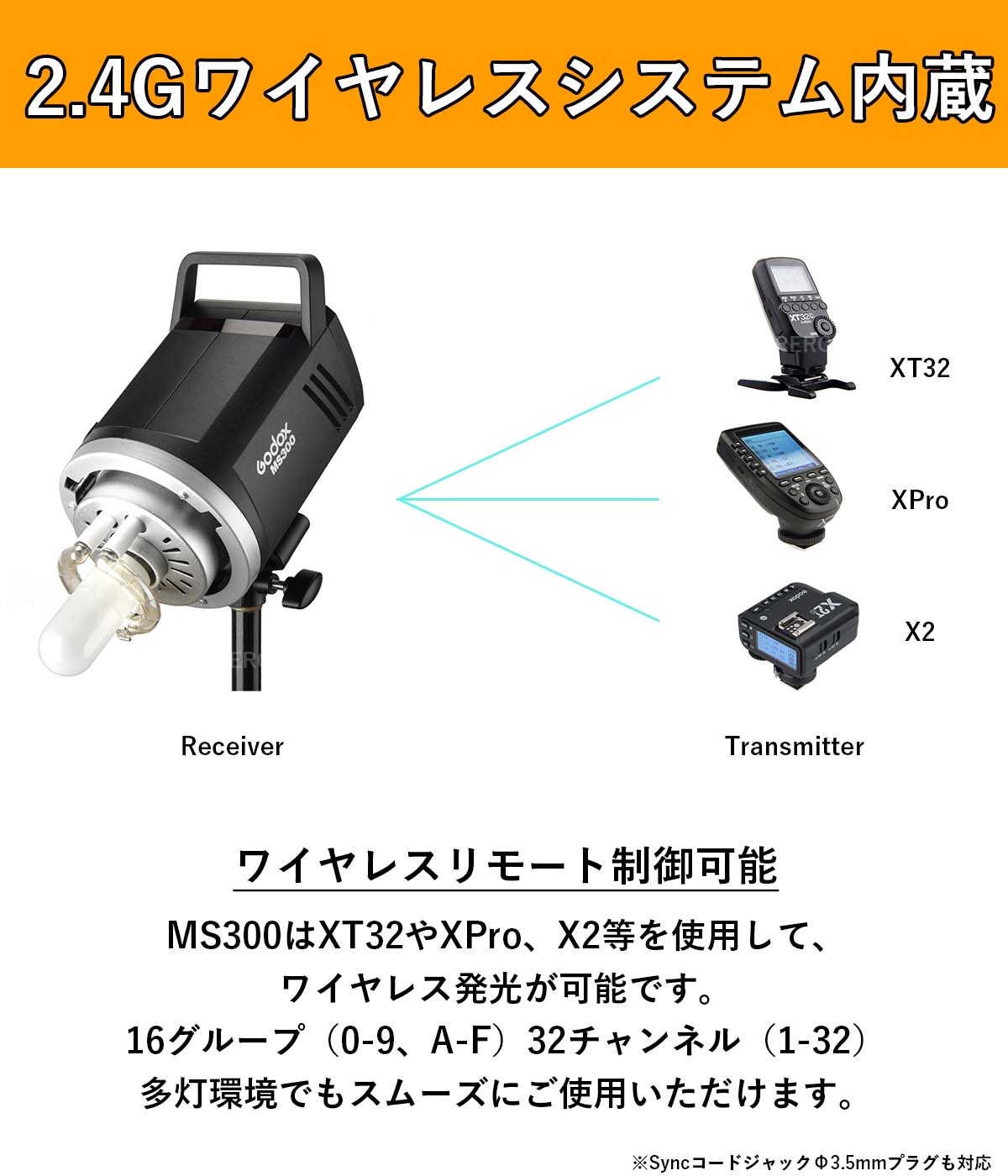 Godox MS300 スタジオフラッシュ 300Ws GN58 110V 2.4G Bowensマウント 5600±200K 150Wモデリングランプ AD-R6リフレクター付