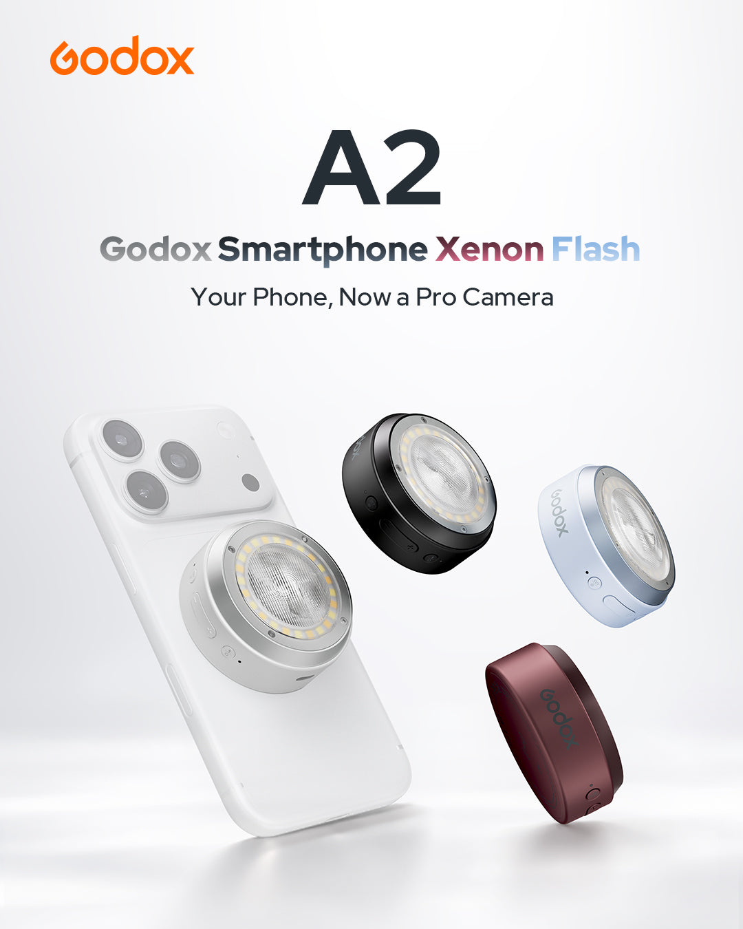 Godox A2 スマートフォン用フラッシュ キセノンストロボ TTL自動調光 HSS 1/8000秒 MagSafe対応 LED補助光 NFC接続 iPhone対応