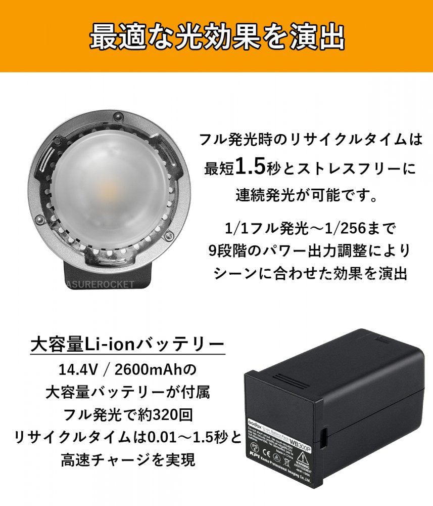 [国内正規代理店]GodoxAD300Pro300W3000-6000KLEDモデリングランプ1/8000HSS2.4Gフラッシュストロボライト[1年保証/日本語説明書/クロス付/セット品](AD300Pro)