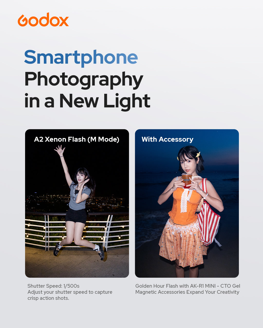 Godox A2 スマートフォン用フラッシュ キセノンストロボ TTL自動調光 HSS 1/8000秒 MagSafe対応 LED補助光 NFC接続 iPhone対応