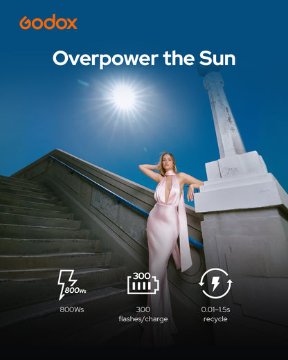 Godox AD800Pro 800Ws モノブロック 1/512 10段階 フル発光300回 1/35710秒 16カラーGR表示 40Wバイカラーモデリングランプ TTL 1/8000s HSS 2.4G フラッシュ ストロボ ライト カラースクリーン