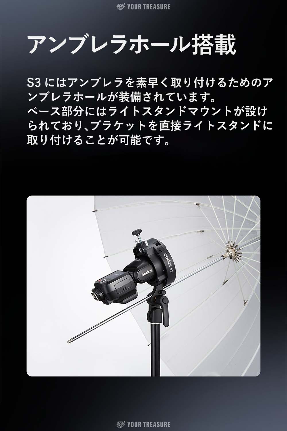 Godox S3ブラケット Bowens ボーエンズマウント 軽量 折り畳み 角度調整可能 AD100Pro AD300Pro V100 V860III対応