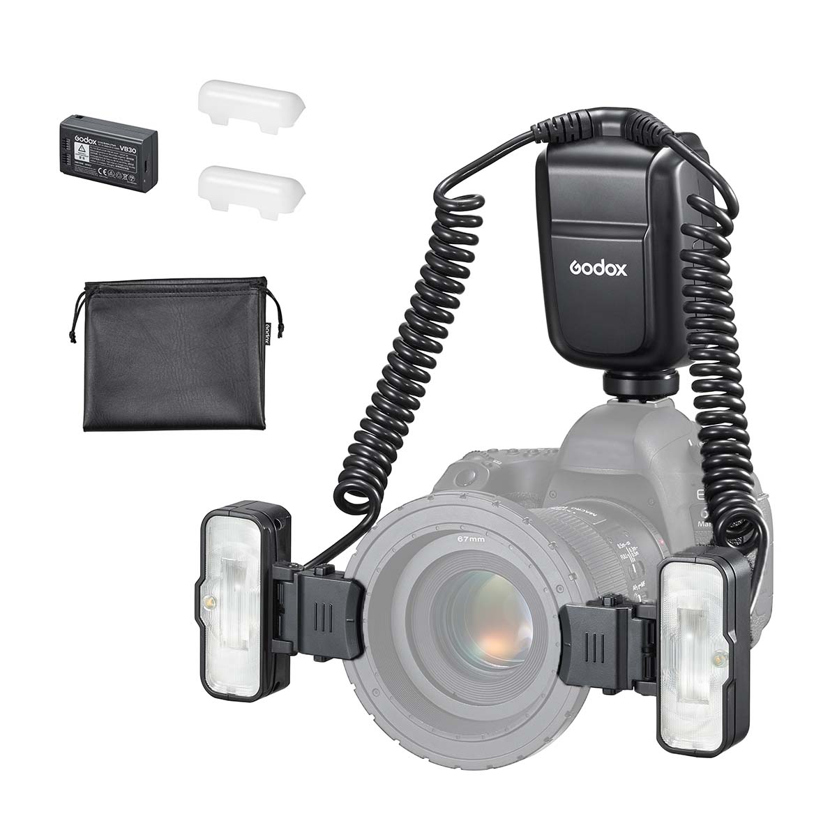 Godox MF-T76 マクロツインフラッシュ ストロボ TTL 76Ws GN22.4 4800K±300K USB-C充電 2980mAh レンズアダプターリング8個