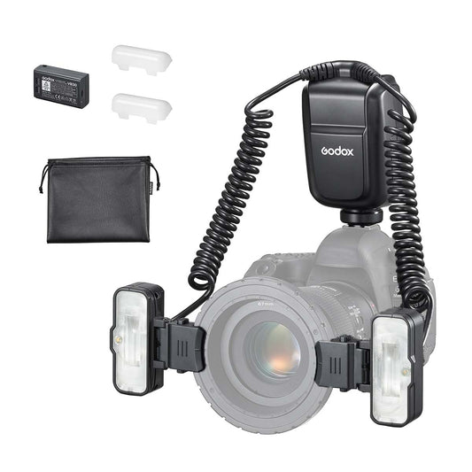 Godox MF-T76 マクロツインフラッシュ ストロボ TTL 76Ws GN22.4 4800K±300K USB-C充電 2980mAh レンズアダプターリング8個
