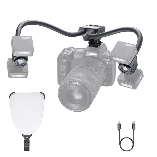Godox MA2 フレキシブル マクロツインライト ブラケット 小型フラッシュ2灯取付 LED 最大6520lux 2800K-6500K S1/S2 USB-C充電