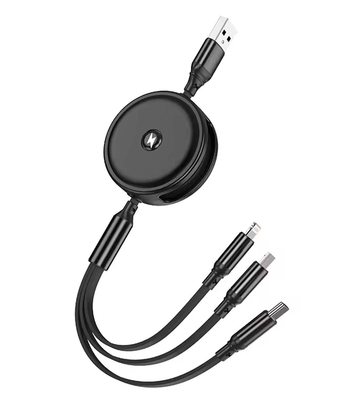 3in1 充電ケーブル 巻き取りリール式 3台同時給電可能 充電専用 マルチケーブル 120cm iPhone Android Switch【ライトニング/USB-C/Micro USB端子対応】