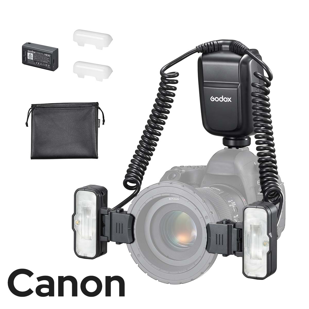Godox MF-T76 マクロツインフラッシュ ストロボ TTL 76Ws GN22.4 4800K±300K USB-C充電 2980mAh レンズアダプターリング8個