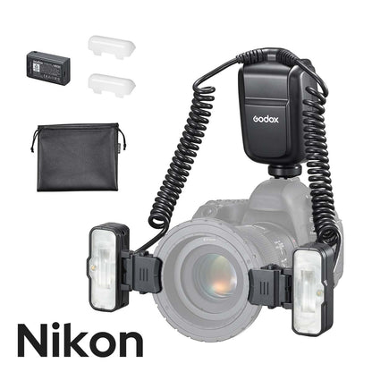 Godox MF-T76 マクロツインフラッシュ ストロボ TTL 76Ws GN22.4 4800K±300K USB-C充電 2980mAh レンズアダプターリング8個