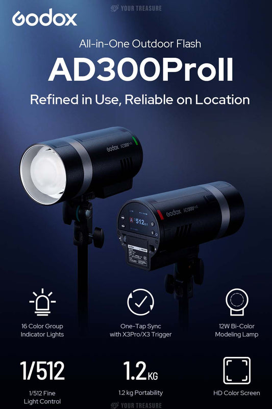 Godox AD300ProII 300W 2800-6000K 12W Biカラーランプ HSS 2.4G フラッシュ ストロボ ライト