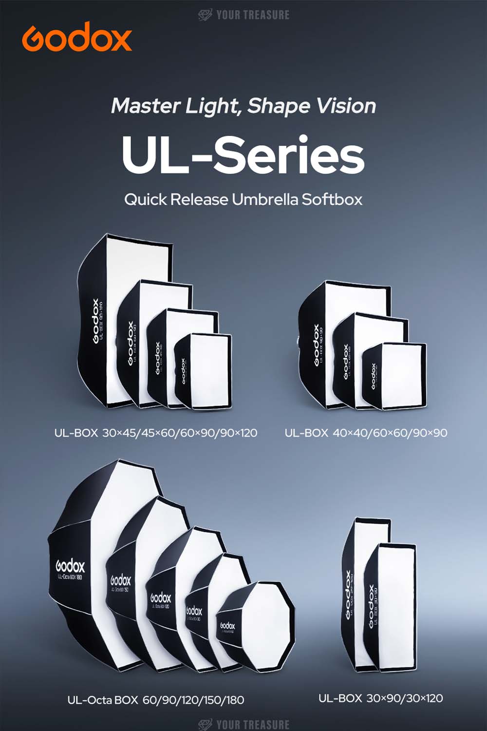 Godox ULシリーズ クイックリリース ソフトボックス Bowensマウント【UL-BOX-Octa-60 オクタゴン 60cm】