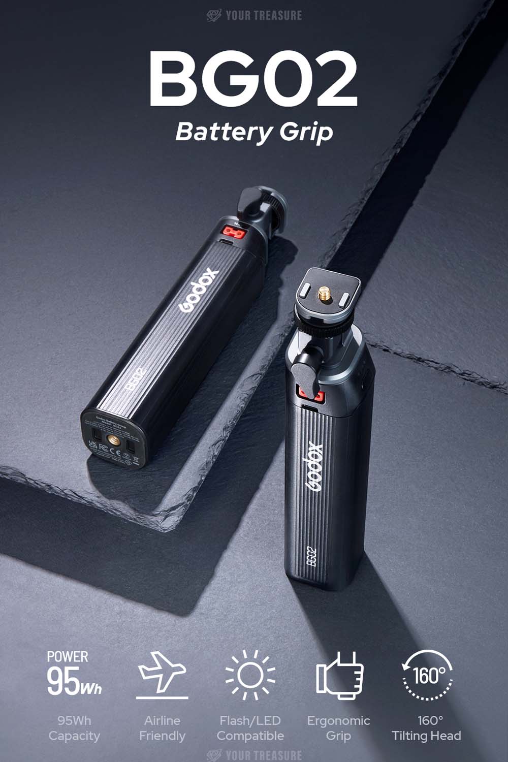 Godox BG02 バッテリーグリップ 14.4V 6600mAh 95.04Wh 1/4インターフェース 160度 DT-WB29セット