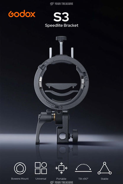 Godox S3ブラケット Bowens ボーエンズマウント 軽量 折り畳み 角度調整可能 AD100Pro AD300Pro V100 V860III対応