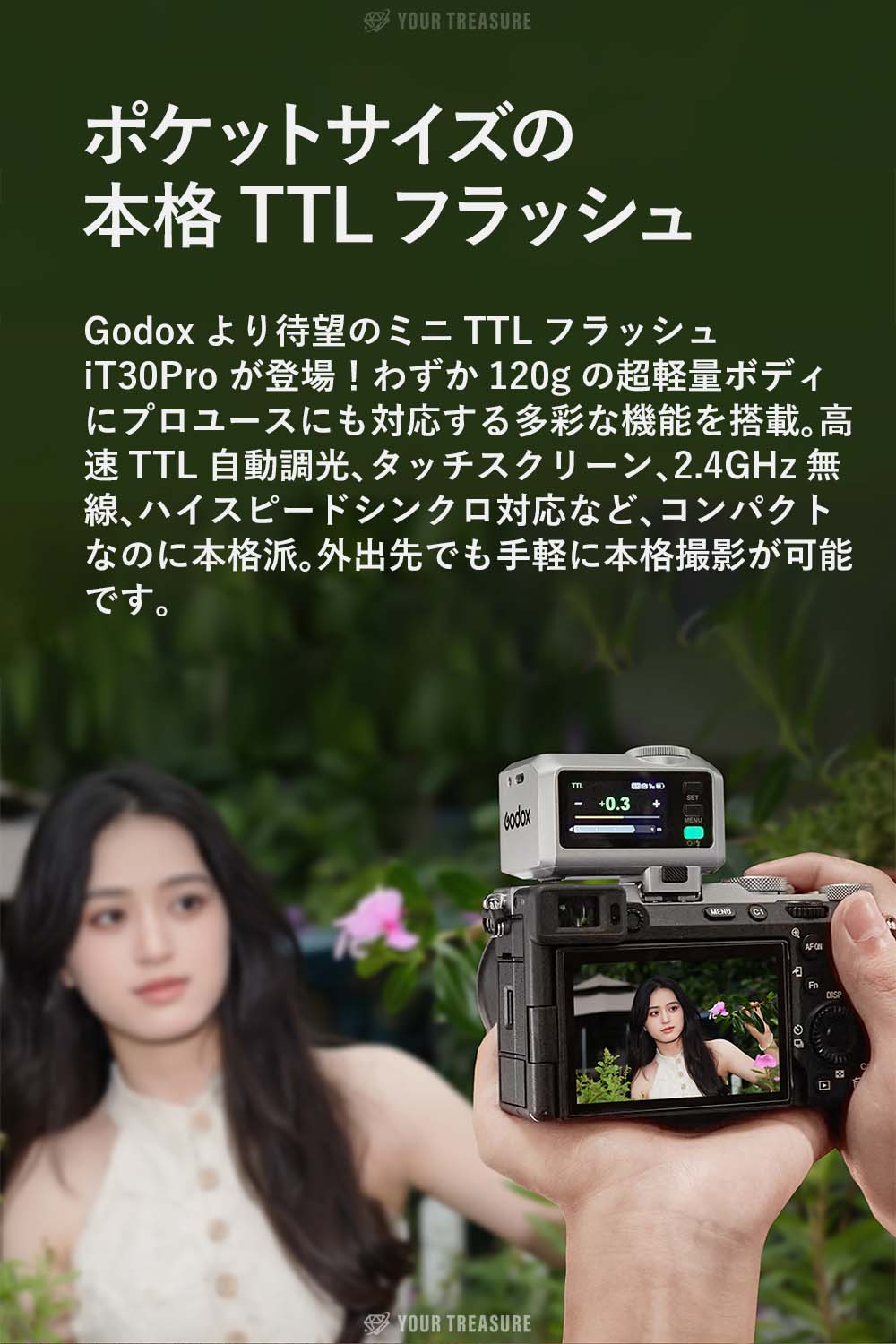 Godox iT30Pro iT30Pro-F Fujifilm対応 カメラフラッシュ GN15 TTL HSS 2.4Gワイヤレス・システム内蔵 フルカラータッチスクリーン バッテリー内蔵