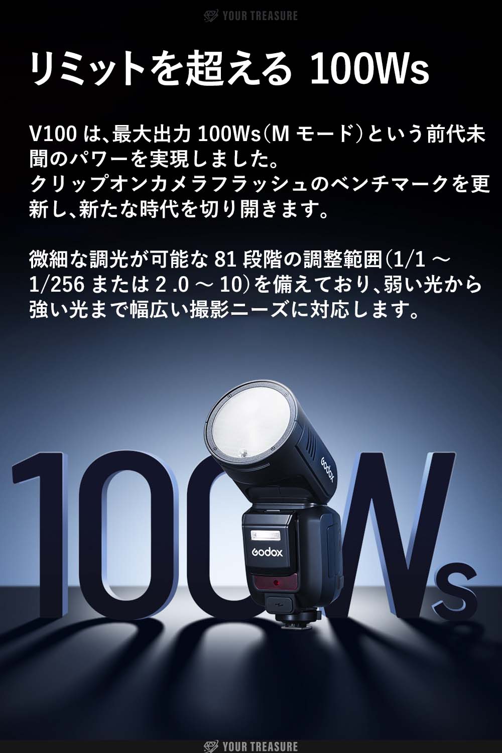 Godox V100 V100-O for Olympus TTL リチウムイオン ラウンドヘッド フラッシュ 100W リサイクルタイム1.7秒 400回フルパワー 2.4G 【日本語説明書/技適マーク】