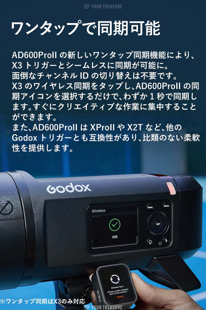Godox AD600ProII モノブロックストロボ GN87 ワンタップ同期 40WバイカラーTFTカラースクリーン 16色グループインジケーター HSS 1/8000s ボーエンズマウント