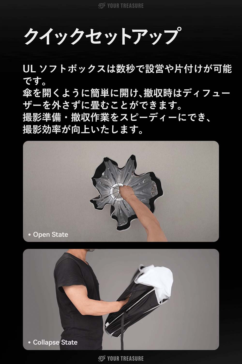 Godox ULシリーズ クイックリリース ソフトボックス Bowensマウント【UL-BOX-Octa-60 オクタゴン 60cm】