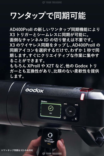 Godox AD400ProII AD400Pro-II 400W GN72 TTL 1/8000 HSS 2.4G フラッシュ ストロボ ライト