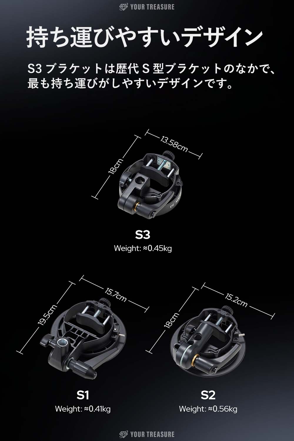 Godox S3ブラケット Bowens ボーエンズマウント 軽量 折り畳み 角度調整可能 AD100Pro AD300Pro V100 V860III対応