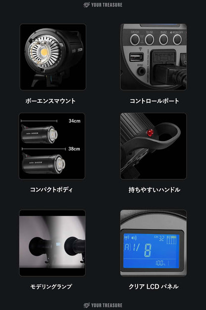 Godox SK400II-V SK400IIV スタジオフラッシュ 400Ws GN65 10Wモデリングランプ 2.4Gワイヤレス Xシステム 5700±200K リフレクター 日本語説明書付