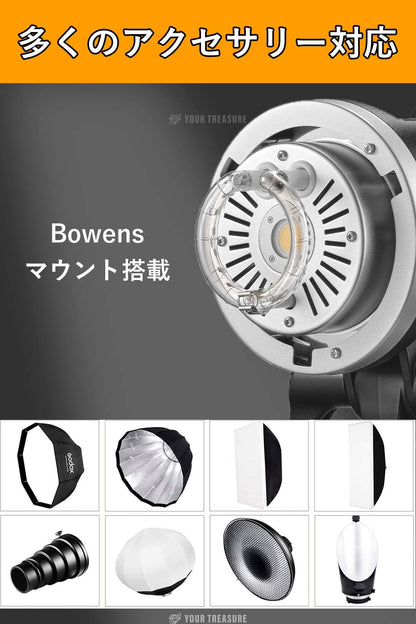 【アウトレット品】Godox MS300-V MS300V スタジオフラッシュ 300Ws GN58 110V 2.4G Bowensマウント 5600±200K 150Wモデリングランプ 日本語説明書/クロス付/変換タップ AD-R6リフレクター付