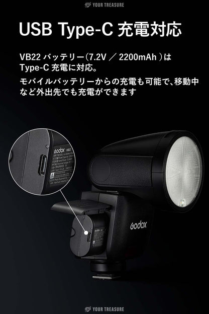 Godox V1mid-C V1 mid for Canon キャノン対応 ラウンドヘッド ストロボ フラッシュ 55Ws TTL HSS USB-C対応リチウムバッテリー タッチスクリーン 2Wモデリングランプ Godox Optical System