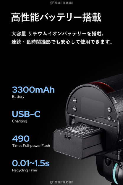 Godox AD100ProII 100Ws ラウンドヘッドモノライト フル発光490回 16カラーGR表示 5WLEDモデリングランプ TTL 1/8000s HSS 2.4G フラッシュ ストロボ ライト カラースクリーン