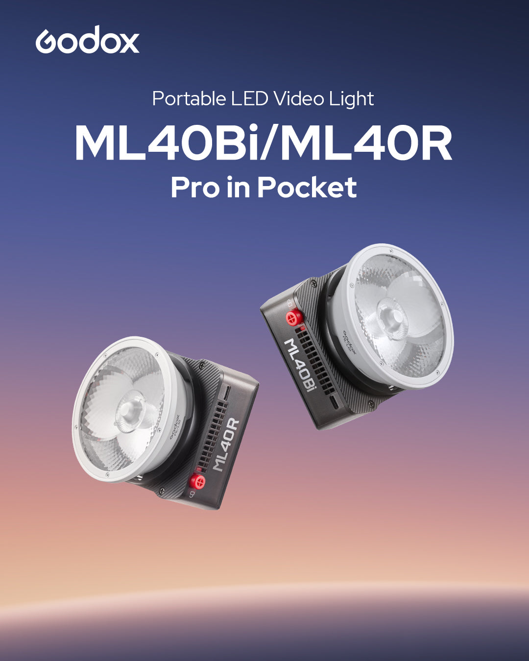 Godox ML40R LEDビデオライト RGB フルカラー 1800K-10000K バッテリー内蔵 USB-C充電
