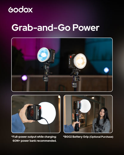 Godox ML40R LEDビデオライト RGB フルカラー 1800K-10000K バッテリー内蔵 USB-C充電