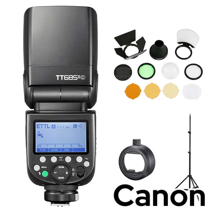 【スターターキットB】Godox TT685IIC TT685II-C Canon キャノン対応 GN60 TTL HSS 1/8000s TCM ストロボ スピードライト【S-R2, AK-R1, Stand302 付】