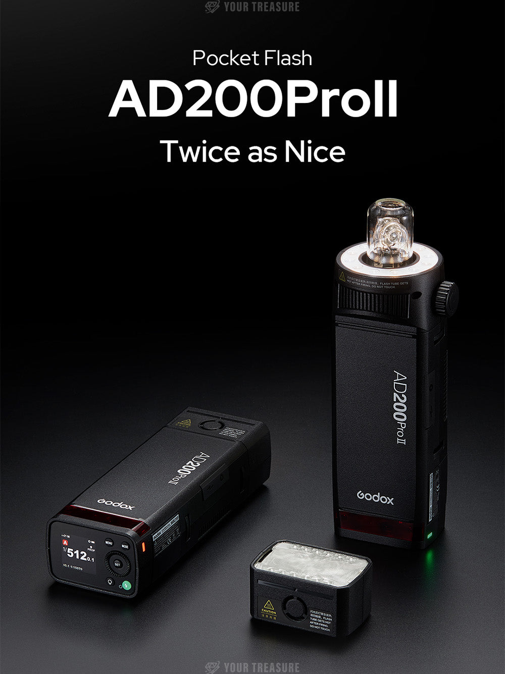 Godox AD200Pro II AD200ProII AD200 後継機 200Ws TTL カラースクリーン ワンタップ同期 16色グループインジケーター バイカラーモデリングランプ 1/1-1/512 フルパワー500回