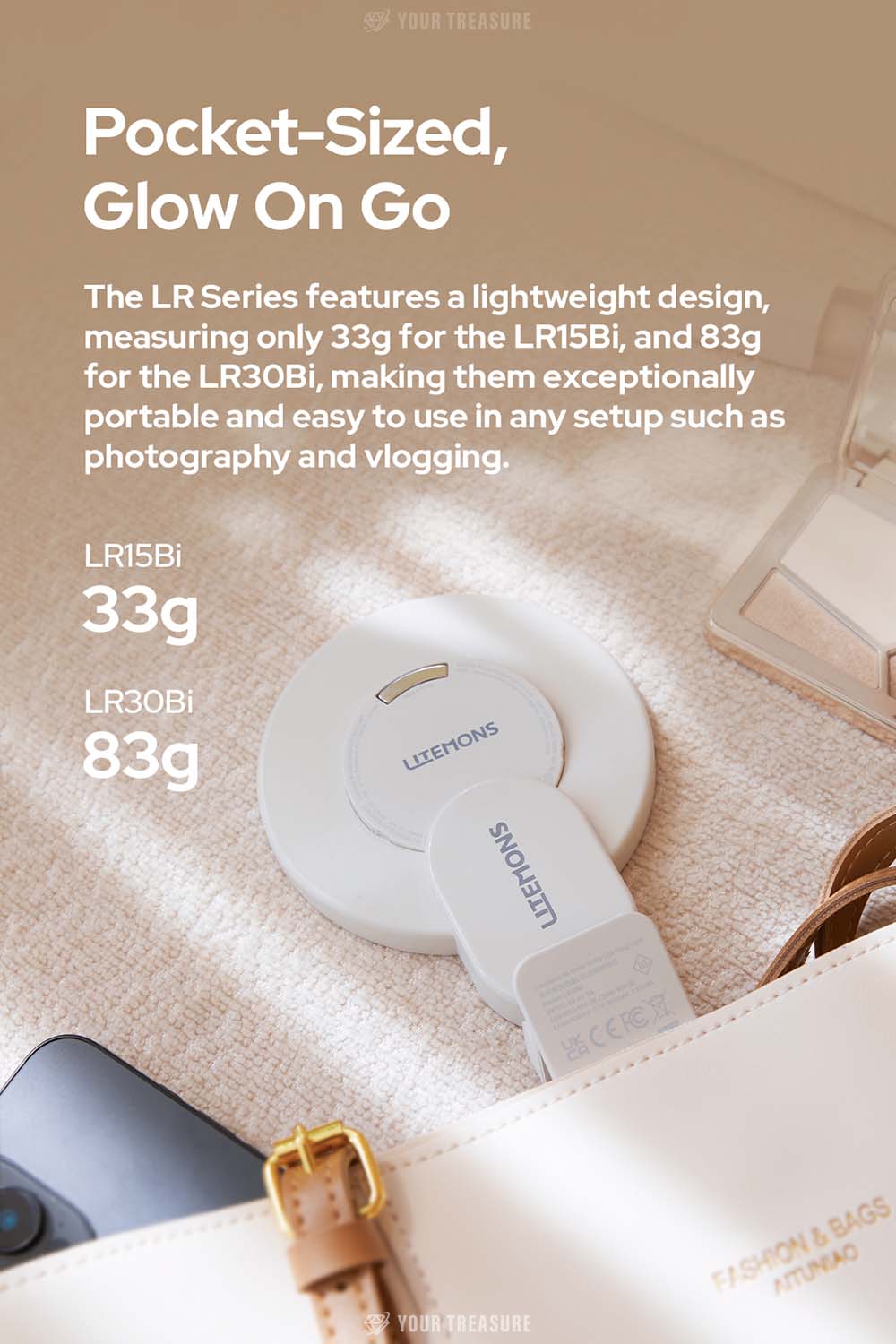 Godox LITEMONS LR15Bi Biカラー LED ビデオライト リングライト USB-C充電 コンパクト 自撮りライト