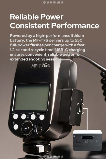 Godox MF-T76 マクロツインフラッシュ ストロボ TTL 76Ws GN22.4 4800K±300K USB-C充電 2980mAh レンズアダプターリング8個