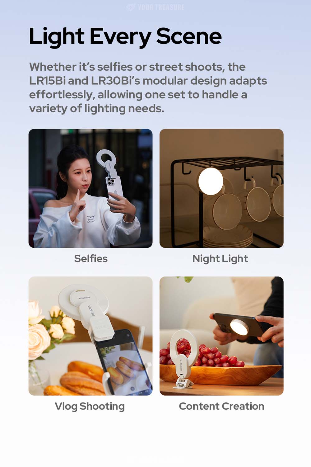 Godox LITEMONS LR15Bi Biカラー LED ビデオライト リングライト USB-C充電 コンパクト 自撮りライト