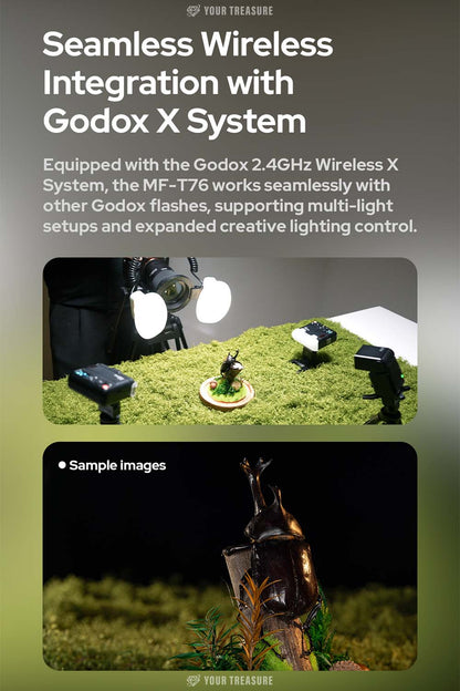 Godox MF-T76 マクロツインフラッシュ ストロボ TTL 76Ws GN22.4 4800K±300K USB-C充電 2980mAh レンズアダプターリング8個